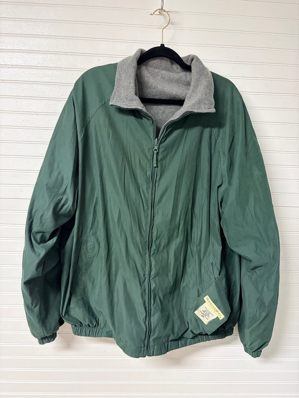 XL Munsingwear Men's Forest Green Zip-Up Vintage Jacket with Grey Fleece inside